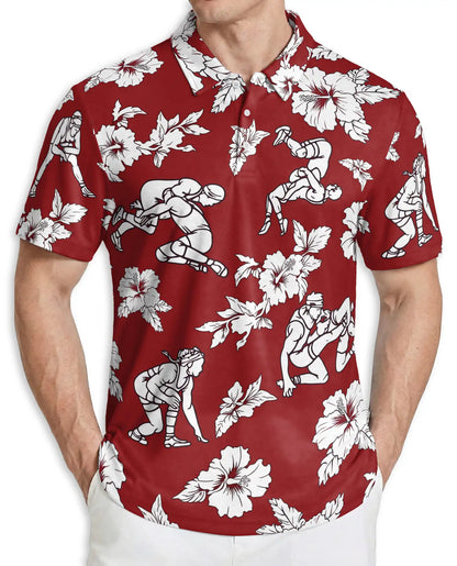 Red Hawaiian Wrestling Polo Shirt – Retro Style | Netecom
