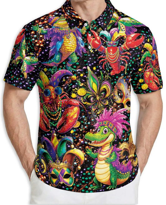 Mardi Gras Alligator 3D Polo Shirt for Men – Carnival Cajun Style | Netecom