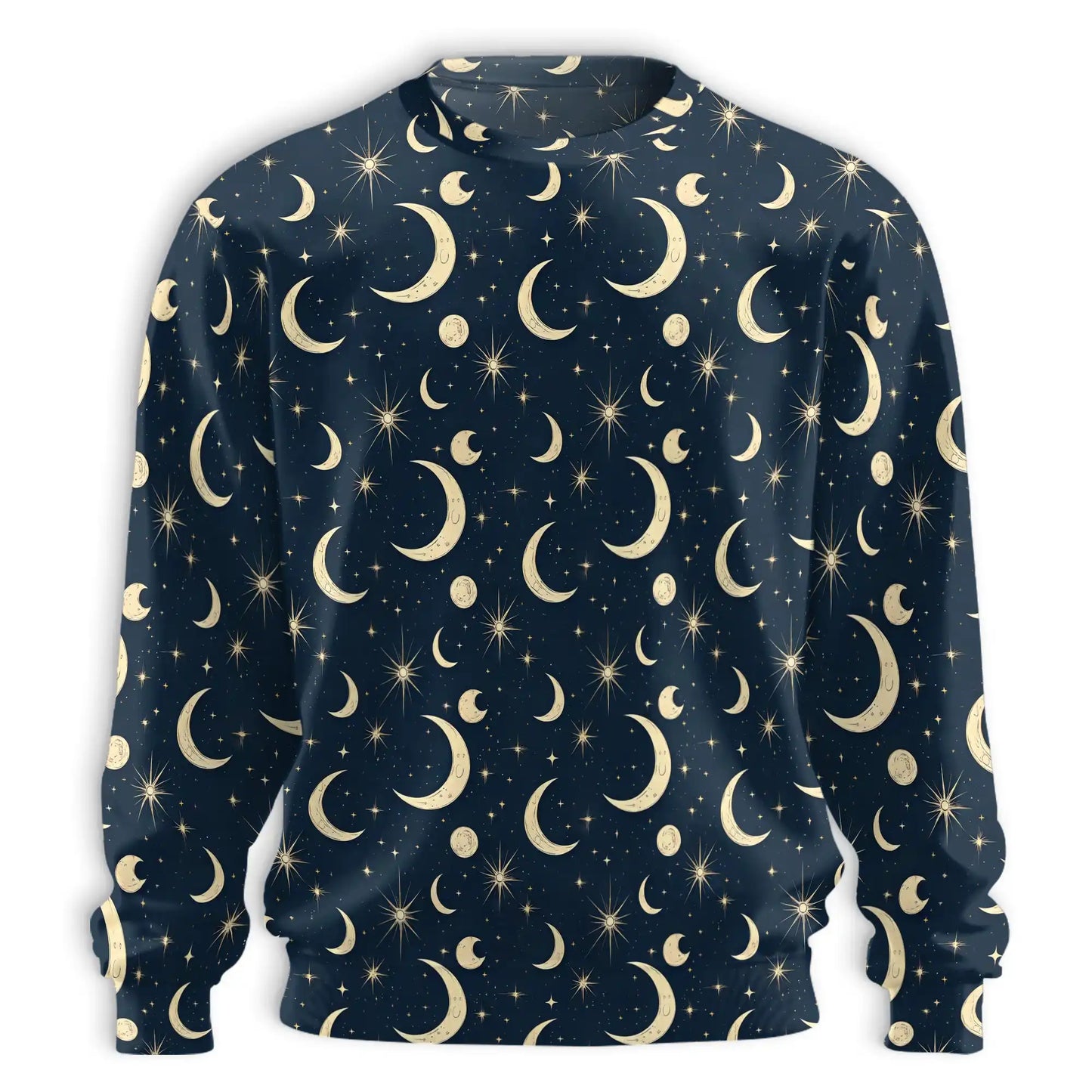 Cool Gold Half Moon Abstract Pattern Sweatshirt, 3D All Over Print Celestial Geometric Crewneck Pullover for Men Women, Moon Lover Gift - Netecom