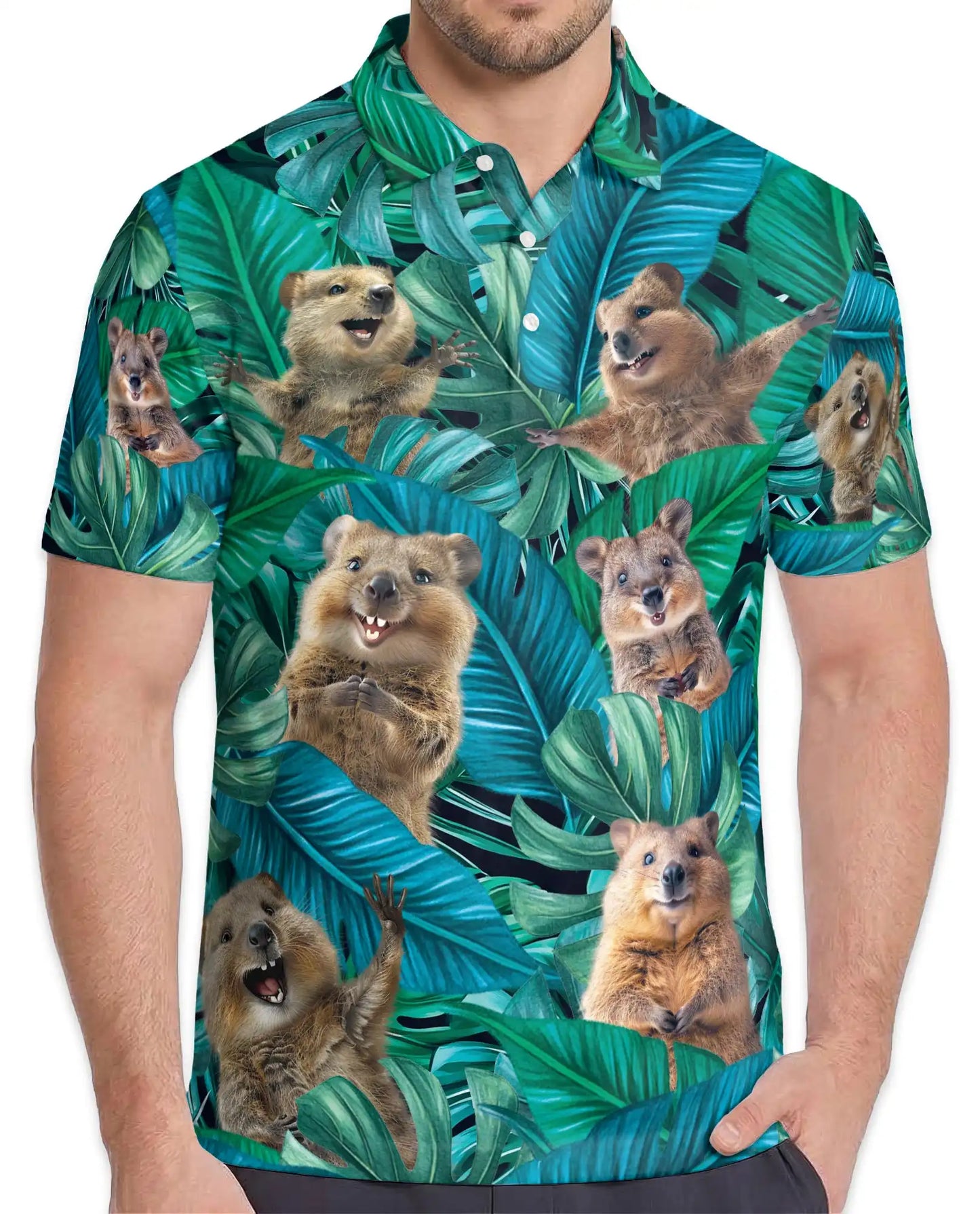 Quokka Tropical Jungle Polo Shirt for Men – Summer 3D Animal Print | Netecom