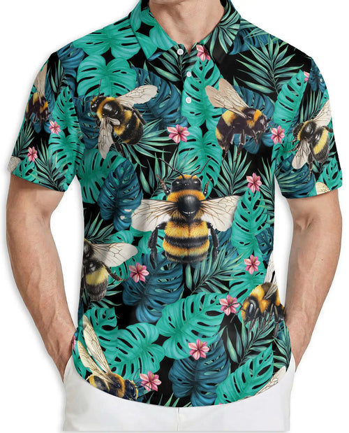 Bee Tropical Polo Shirt – Monstera Jungle Print | Netecom