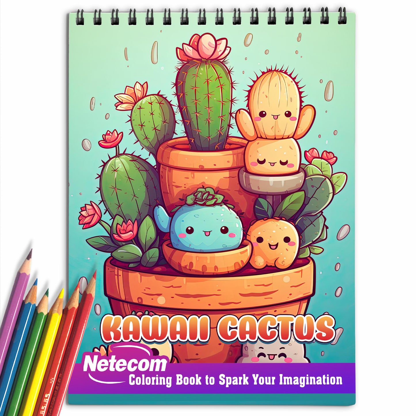 Kawaii Cactus Spiral Bound Coloring Book, Experience the Adorable Charm with 30 Kawaii Cactus Coloring Pages for Fans of Cute Art to Unleash Their Creative Expression