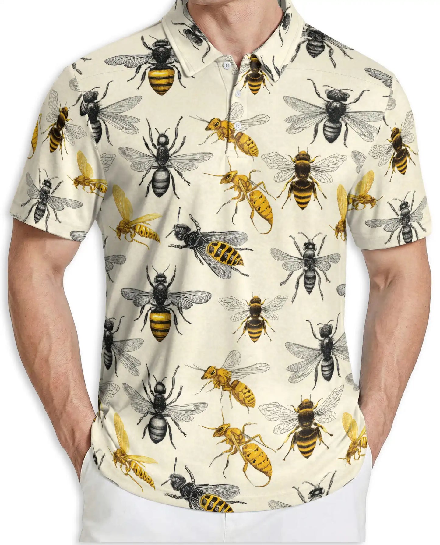 Bee Polo Shirt – Vintage Pollinator Insect Print | Netecom