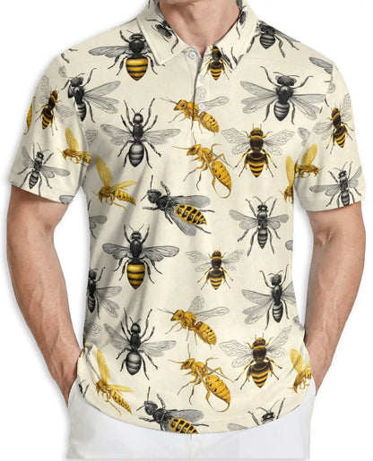 Bee Polo Shirt – Vintage Pollinator Insect Print | Netecom