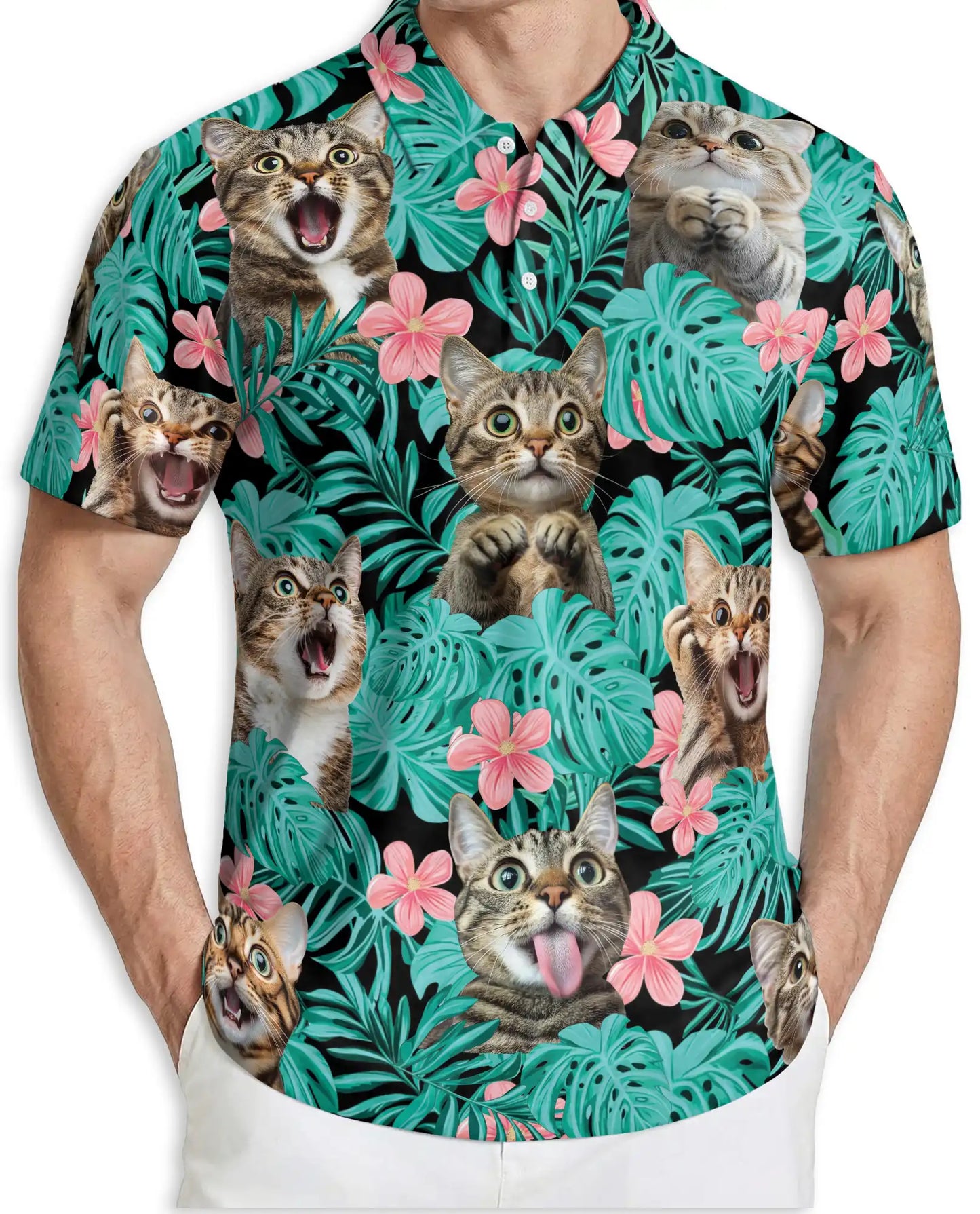 Funny Tropical Cat Polo Shirt for Men- Print Cute Cat | Netecom