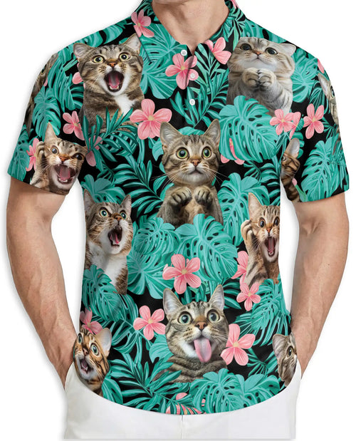 Funny Tropical Cat Polo Shirt for Men- Print Cute Cat | Netecom