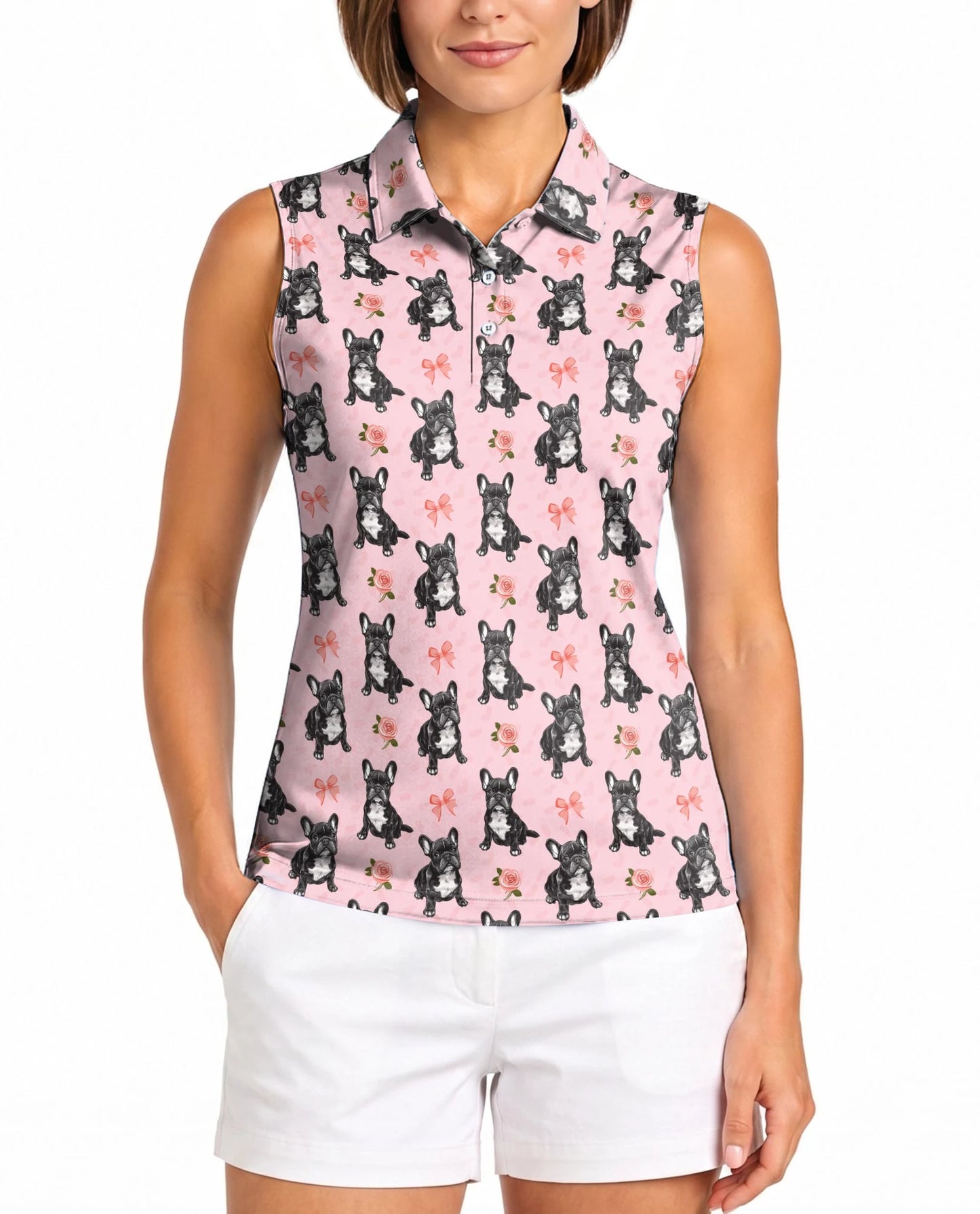 French Bulldog Sleeveless Polo Shirt for Women | Netecom