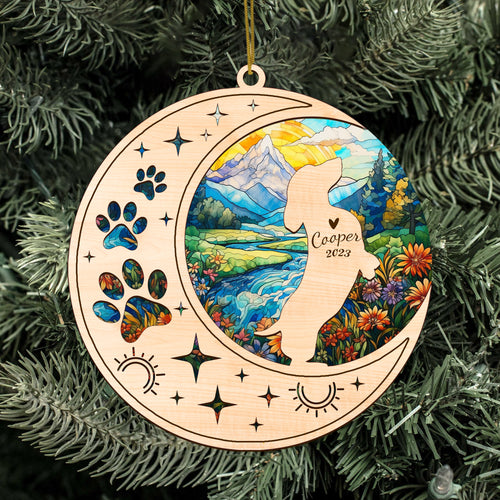 Netecom Dachshund Dog Memorial Suncatcher, Personalized Dachshund Christmas Ornament with Name Date, Bereavement Gifts for Loss of Pet, Dog Death Sympathy Gift Pet Loss Sun Catchers, Dog Grief Gift