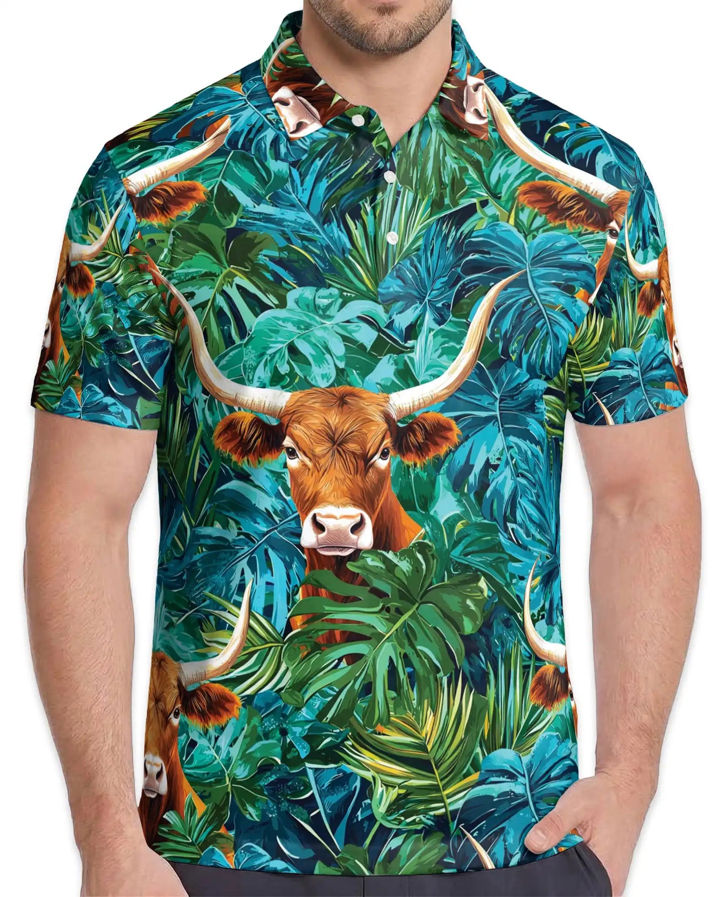 Texas Longhorn Tropical Polo Shirt - Western Jungle Style | Netecom