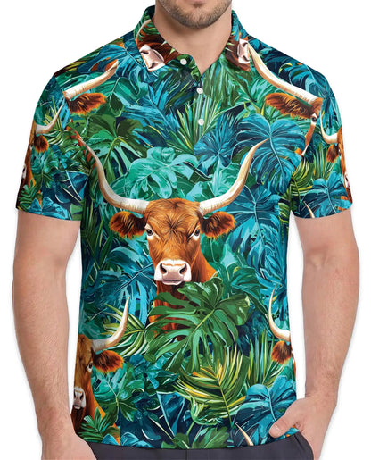Texas Longhorn Tropical Polo Shirt - Western Jungle Style | Netecom