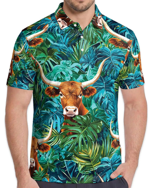 Texas Longhorn Tropical Polo Shirt - Western Jungle Style | Netecom