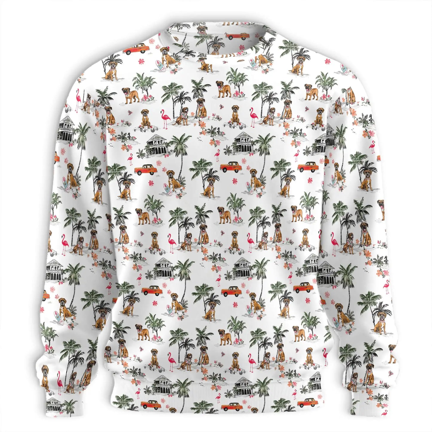 Boxer Beach Retro Sweatshirt, 3D All Over Print Vintage Dog Coastal Crewneck Pullover for Men Women, Boxer Lover Gift - Netecom