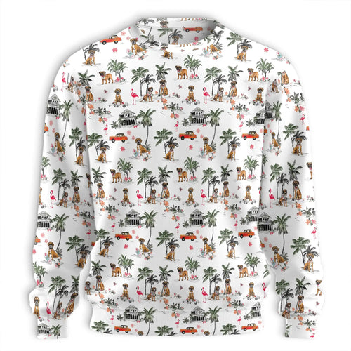 Boxer Beach Retro Sweatshirt, 3D All Over Print Vintage Dog Coastal Crewneck Pullover for Men Women, Boxer Lover Gift - Netecom