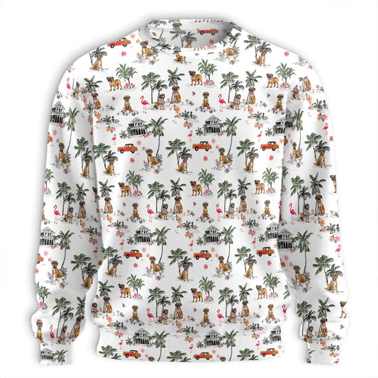 Boxer Beach Retro Sweatshirt, 3D All Over Print Vintage Dog Coastal Crewneck Pullover for Men Women, Boxer Lover Gift - Netecom