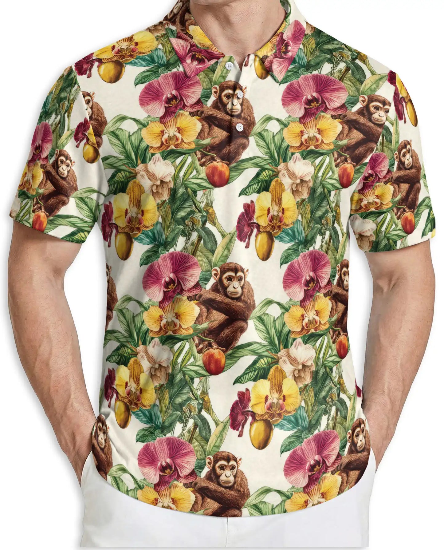 ropical Monkey Polo Shirt – Orchid Floral Print | Netecom