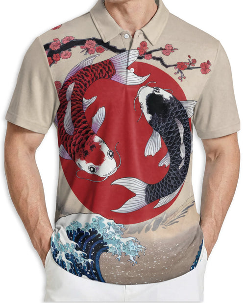Yin Yang Koi Fish 3D Polo Shirt for Men – Japanese Zen Art Style | Netecom