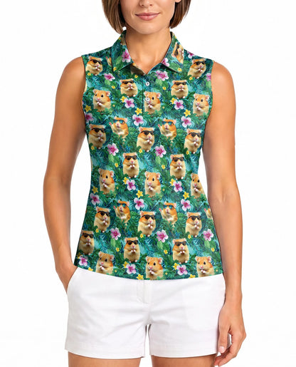 Hamster Tropical Sleeveless Polo Shirt for Women | Netecom