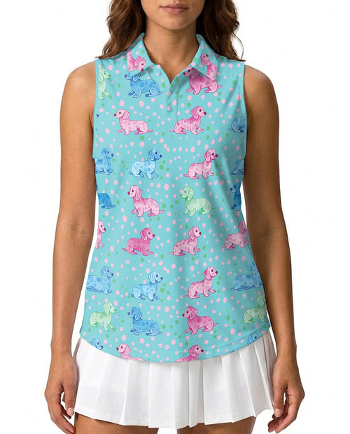 Dachshund Sleeveless Polo Shirt for Women | Netecom