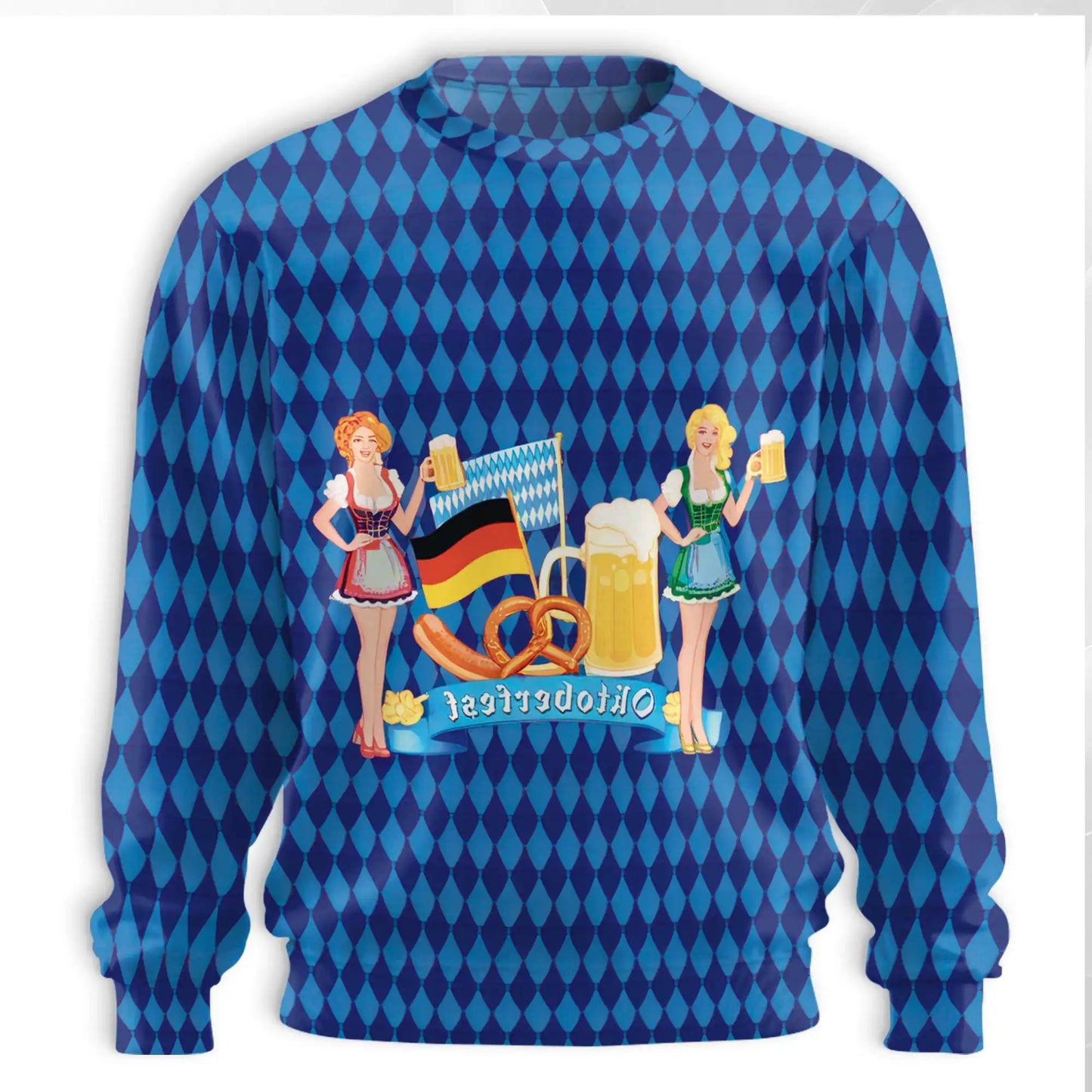 Oktoberfest Beer Sweatshirt, 3D All Over Print German Festival Crewneck Pullover for Men Women, Beer Lover Gift - Netecom