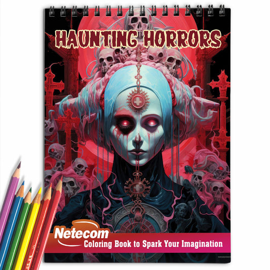 Haunting Horrors Spiral Bound Coloring Book, Confront Your Deepest Fears with Sinister Scenes in this Haunting Horrors Coloring Adventure