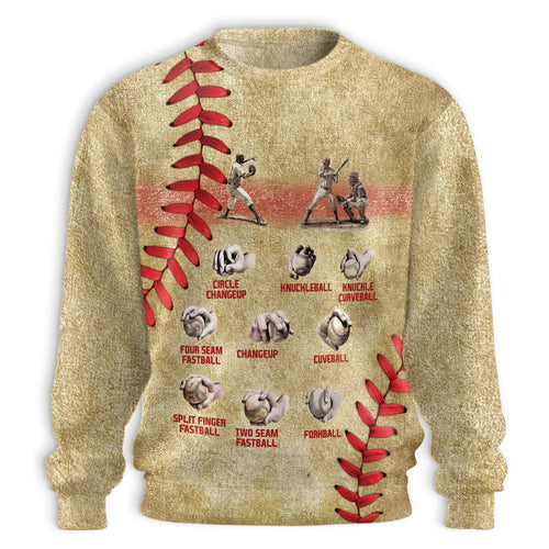 Baseball Pitching Grips Sweatshirt, 3D All Over Print Pitcher Crewneck Pullover for Men Women, Baseball Player Gift - Netecom