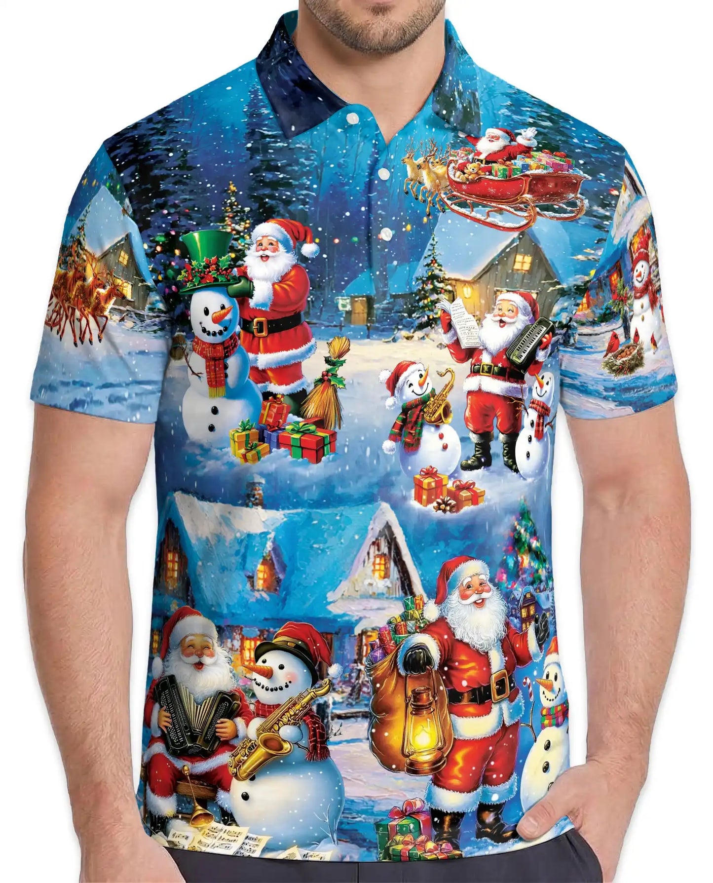 Vintage Santa Christmas Polo Shirt - Winter Holiday Village Style | Netecom