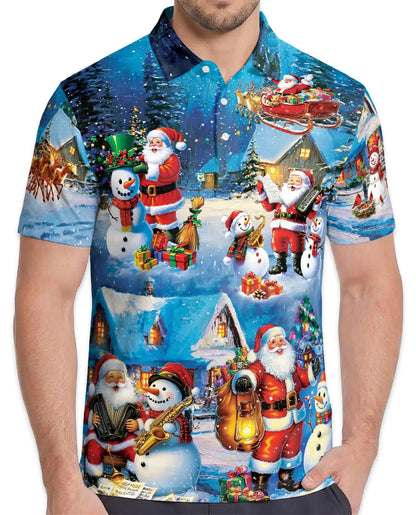 Vintage Santa Christmas Polo Shirt - Winter Holiday Village Style | Netecom