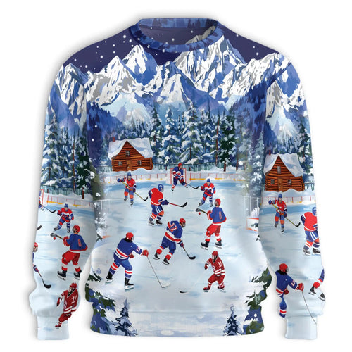 Ice Hockey Sweatshirt, 3D All Over Print Hockey Player Crewneck Pullover for Men Women, Hockey Lover Gift - Netecom