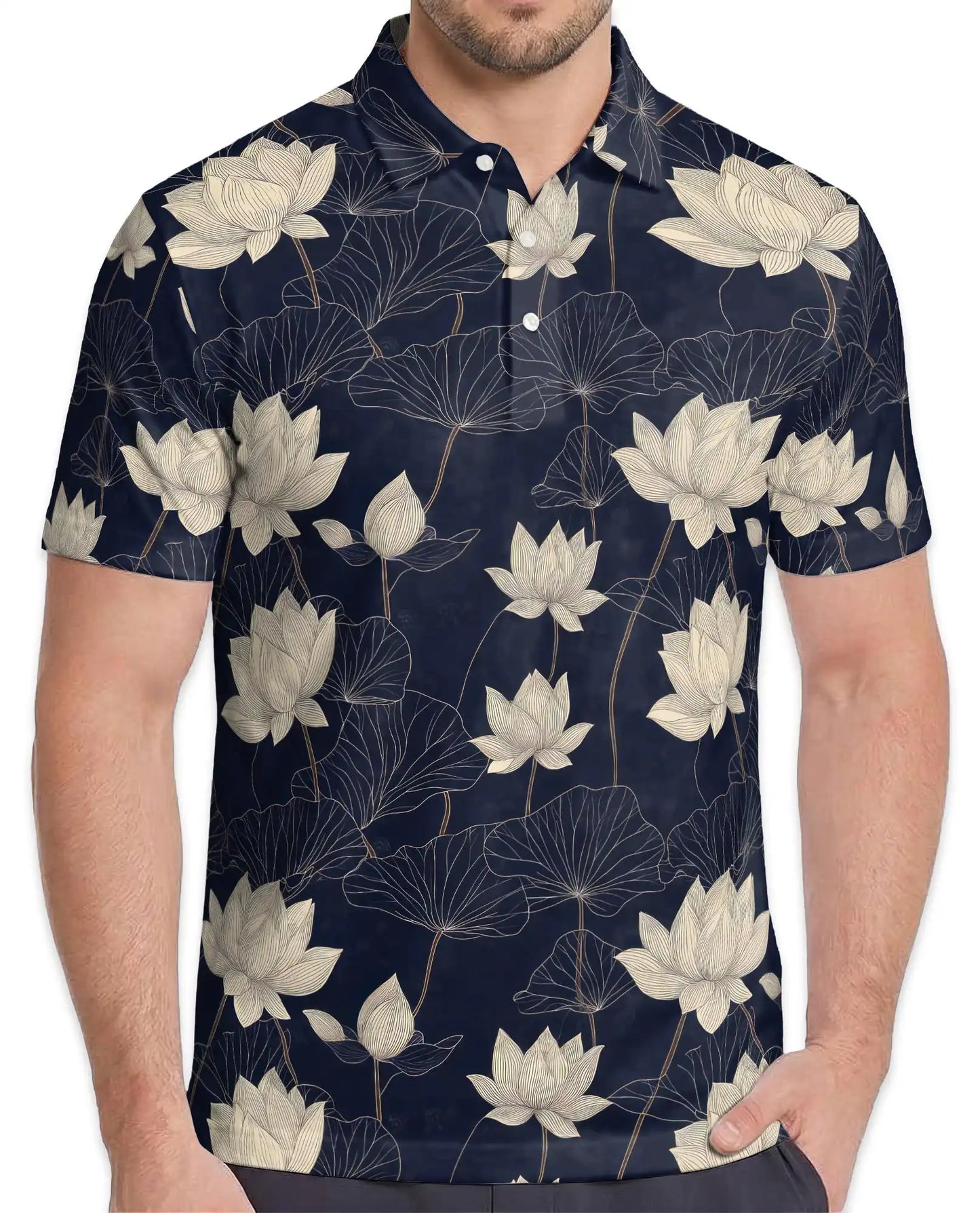 Lotus Flower Polo Shirt for Men – Elegant Botanical Style | Netecom