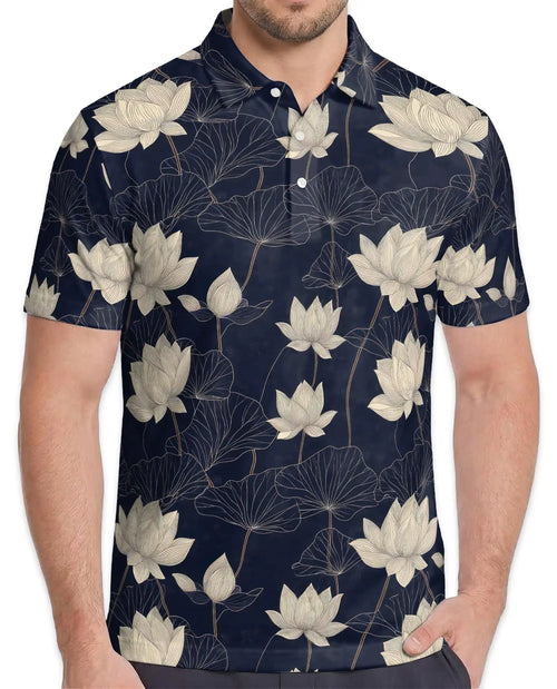 Lotus Flower Polo Shirt for Men – Elegant Botanical Style | Netecom