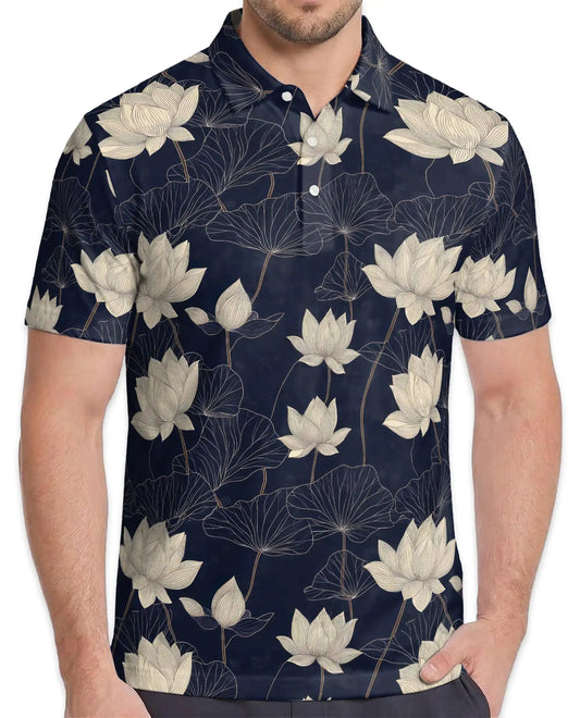 Lotus Flower Polo Shirt for Men – Elegant Botanical Style | Netecom