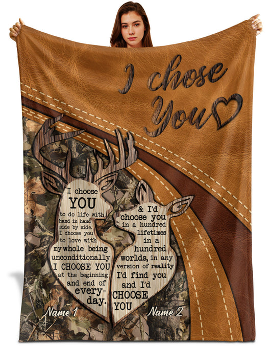 Netecom Personalized I Choose You Deer Couple Blanket, Romantic Hunting Themed Throw Blanket for Couch, Bed or Sofa, Gift for Husband and Wife, Anniversary or Valentine’s Day Present