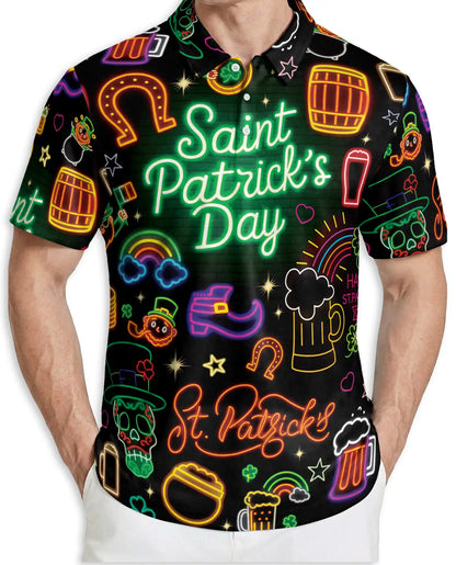 St Patrick’s Day Neon 3D Polo Shirt for Men – Funny Irish Party Style | Netecom
