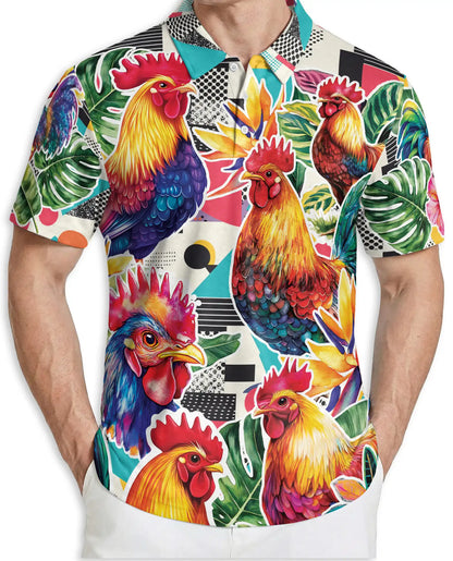 Rooster Tropical Polo Shirt – Colorful Farm Print | Netecom
