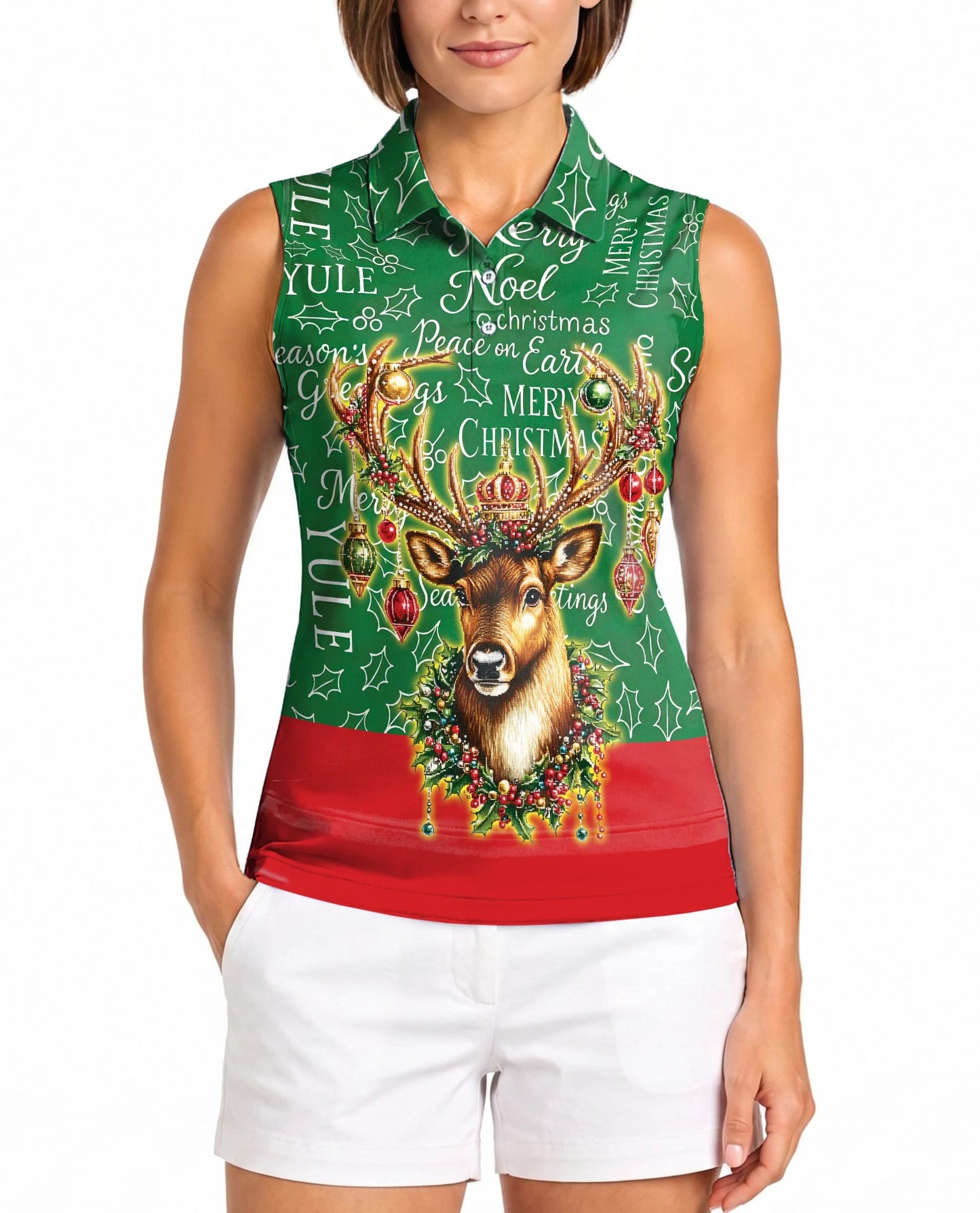 Santa Claus Sleeveless Polo Shirt for Women | Netecom