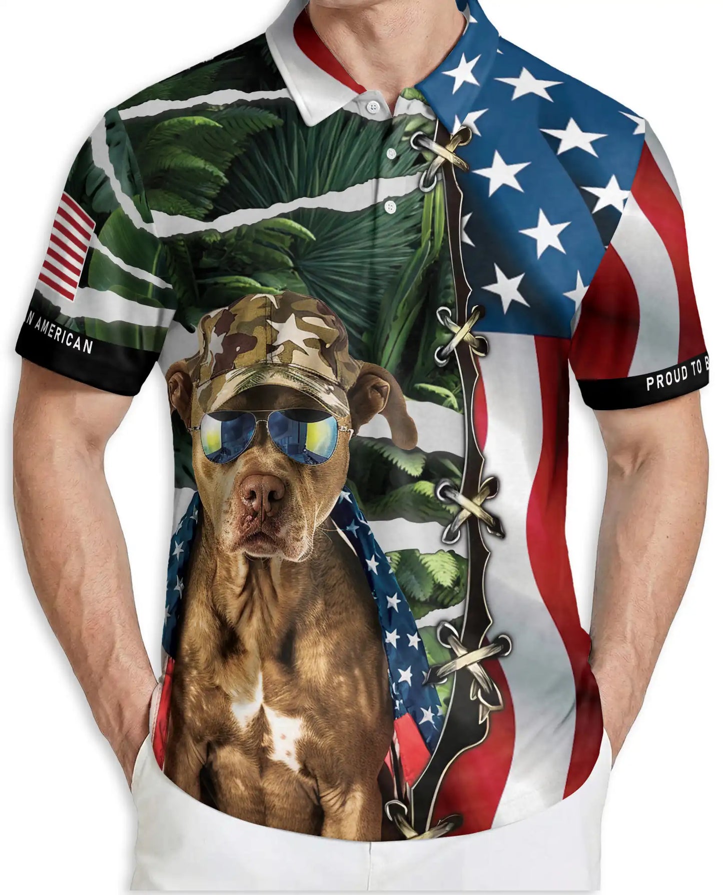 Patriotic Dog Polo Shirt for Men- American Style 4th of July Shirt  | Netecom