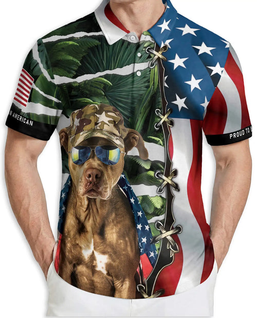 Patriotic Dog Polo Shirt for Men- American Style 4th of July Shirt  | Netecom