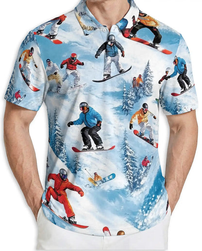 Snowboard Winter Sports 3D Polo Shirt for Men – Extreme Mountain Style | Netecom