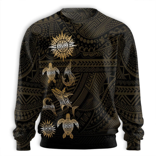 In The Ocean Polynesian Pattern Sweatshirt, 3D All Over Print Tribal Sea Turtle Ocean Crewneck Pullover for Men Women, Polynesian Ocean Lover Gift - Netecom