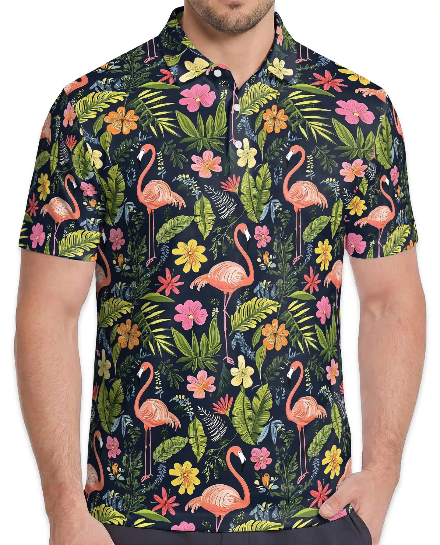 Flamingo Floral Polo Shirt – Tropical Summer Style | Netecom
