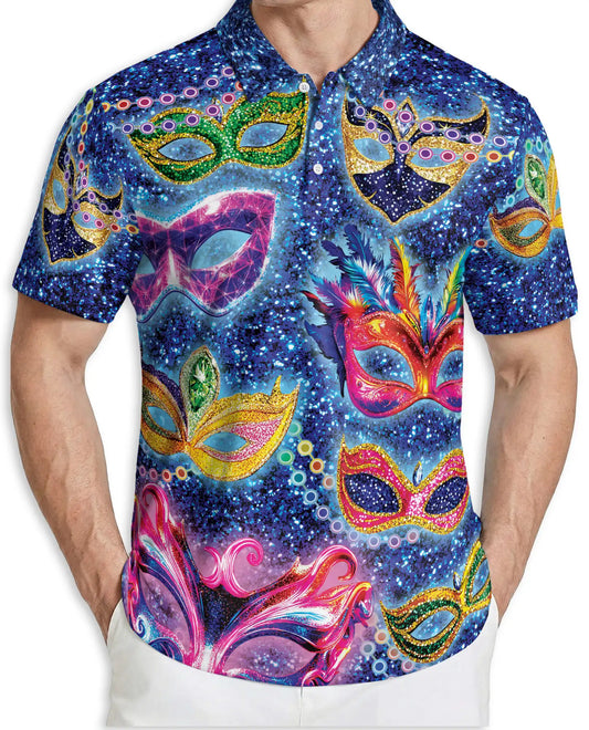 Masquerade Mask Polo Shirt – Carnival Fantasy Print | Netecom