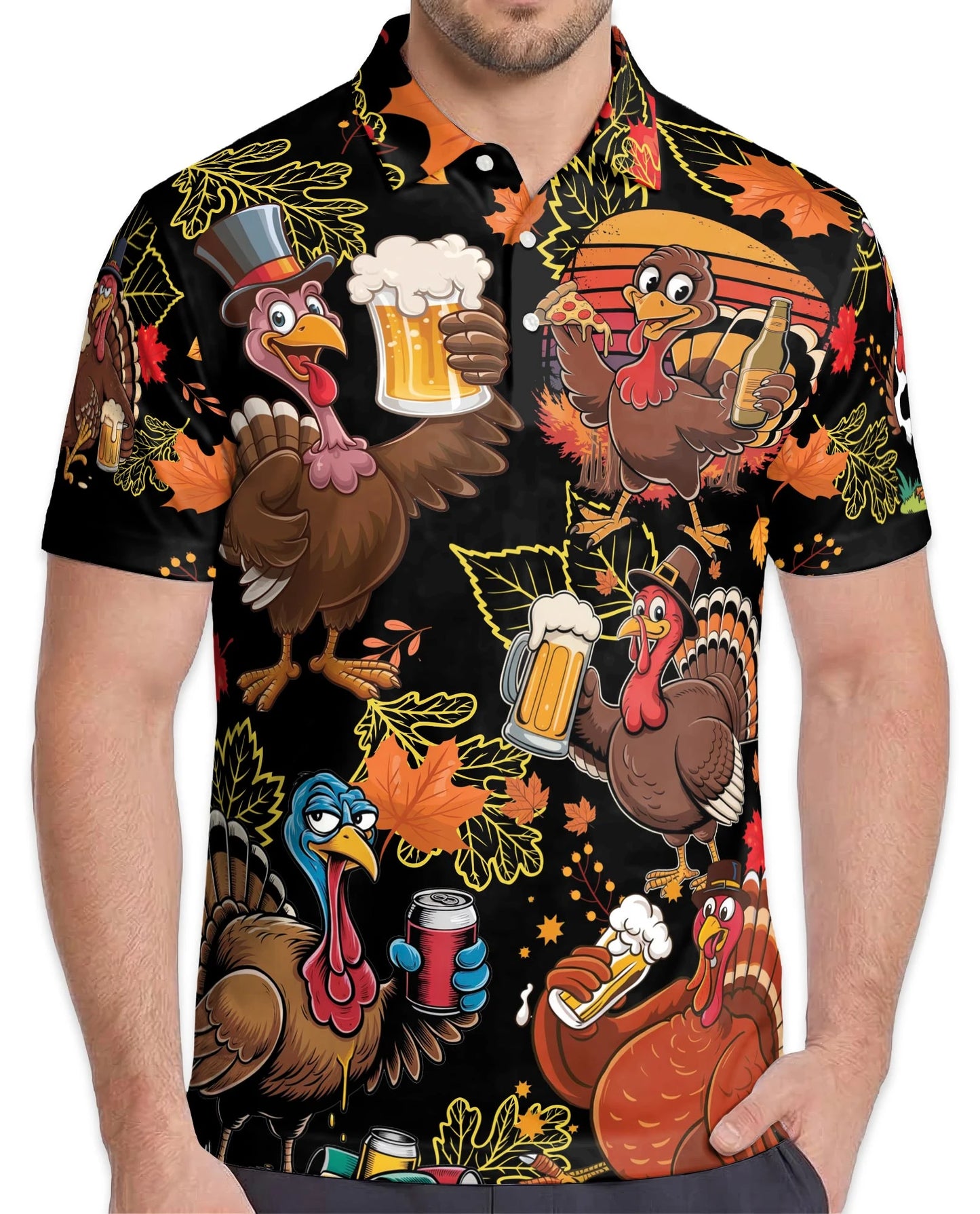 Funny Thanksgiving Turkey Polo Shirt for Men – Holiday Pattern Style | Netecom