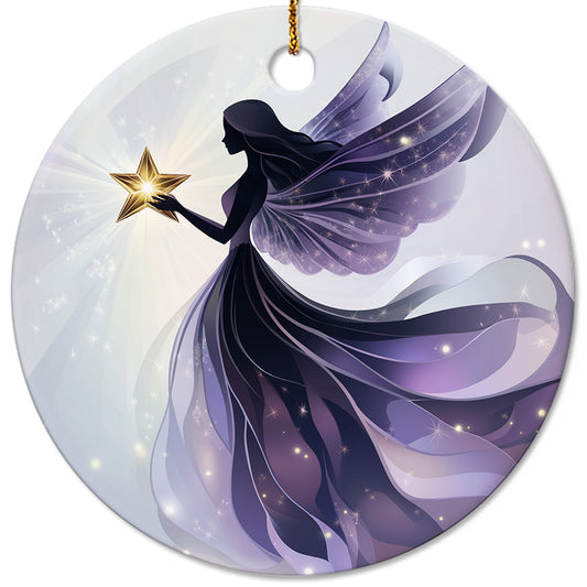 Netecom Enchanted Purple Fairy Christmas Ornaments, Ceramic Mythical Creatures Keepsake Ornament for Christmas Tree Decorations, Gifts for Holiday, Party, Home Decor