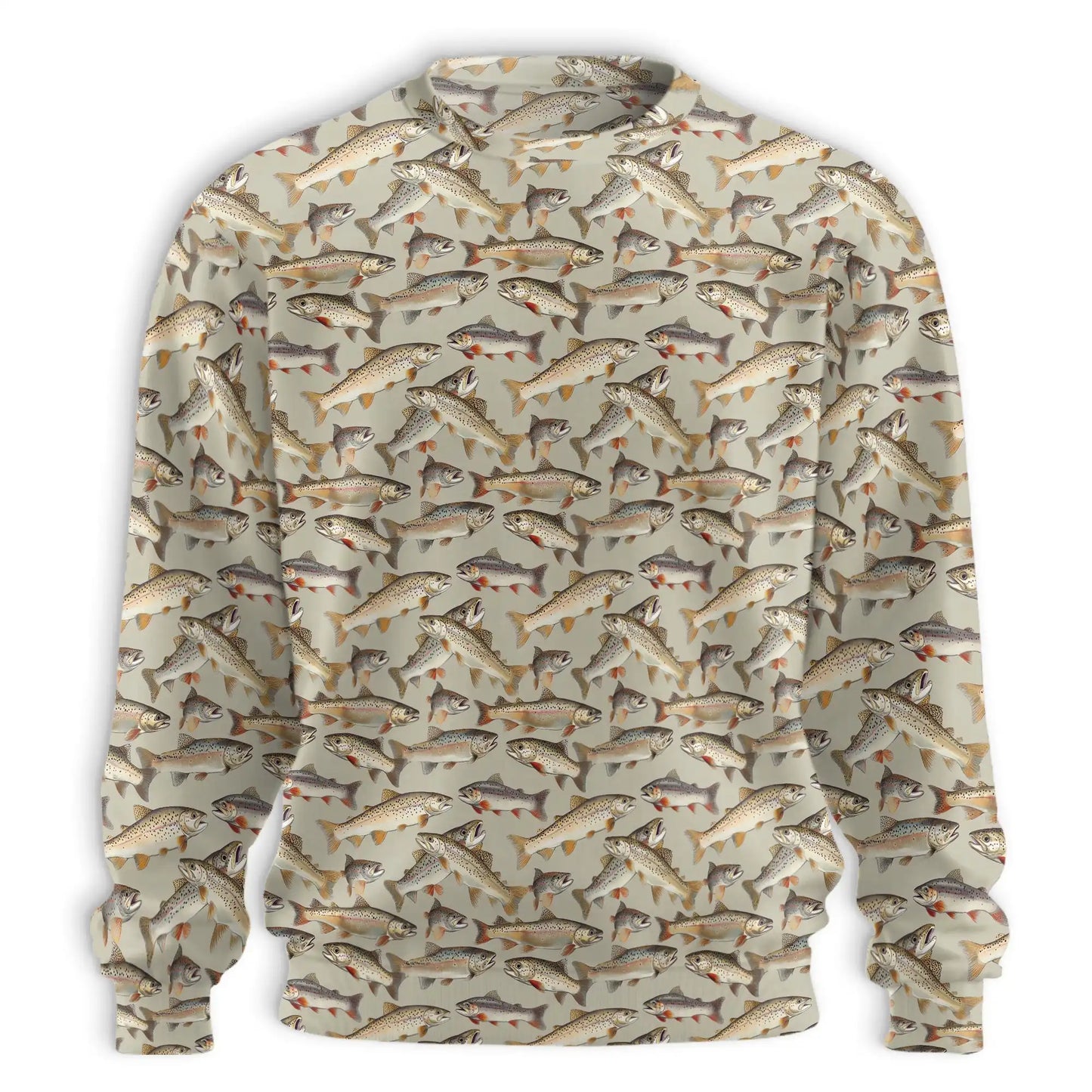 Vintage Trout Fish Pattern Sweatshirt, 3D All Over Print Fly Fishing Crewneck Pullover for Men Women, Trout Fishing Lover Gift - Netecom