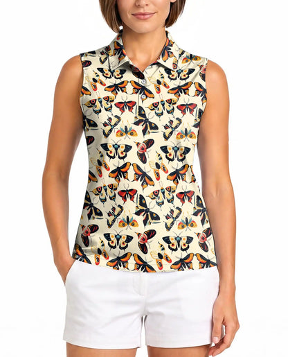 Vintage Butterfly Sleeveless Polo Shirt for Women – Retro Nature Style | Netecom