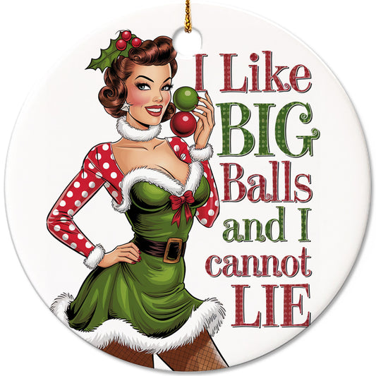 Netecom Vintage Pinup Girl Fashion Christmas Ornament, I Like Big Balls and I Cannot Lie Ceramic Ornament for Christmas Tree Hanging Decorations Gift, Funny Gag Gifts for Women, Holiday Present