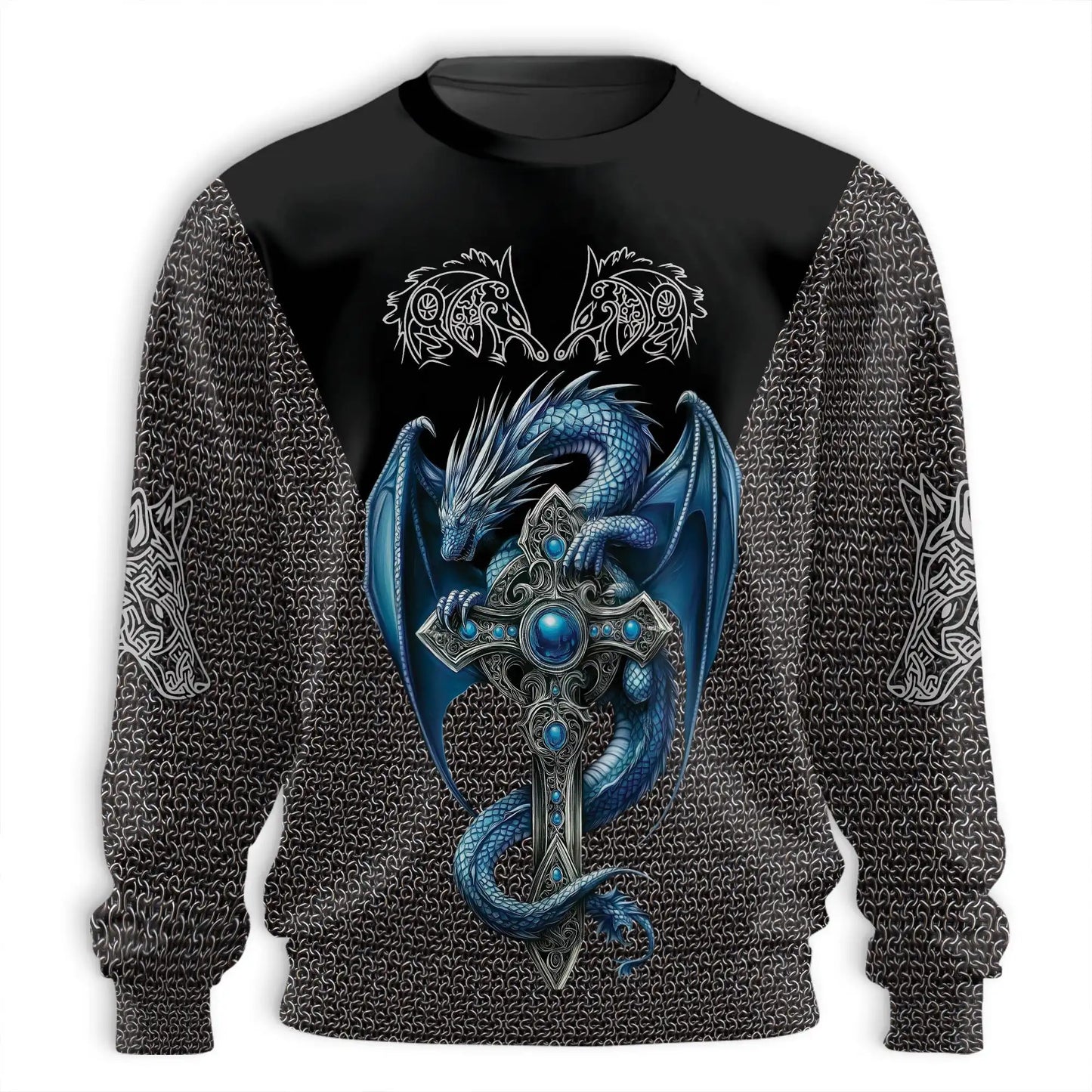 Ice Gothic Dragon Sweatshirt, 3D All Over Print Frozen Dark Fantasy Crewneck Pullover for Men Women, Dragon Lover Gift - Netecom