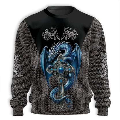 Ice Gothic Dragon Sweatshirt, 3D All Over Print Frozen Dark Fantasy Crewneck Pullover for Men Women, Dragon Lover Gift - Netecom