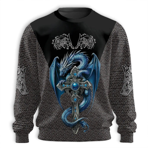 Ice Gothic Dragon Sweatshirt, 3D All Over Print Frozen Dark Fantasy Crewneck Pullover for Men Women, Dragon Lover Gift - Netecom