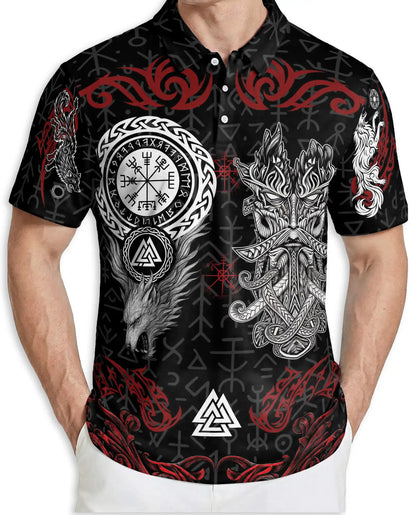 Viking Norse Mythology Polo Shirt-Vegvisir Valknut Rune Warrior Design | Netecom